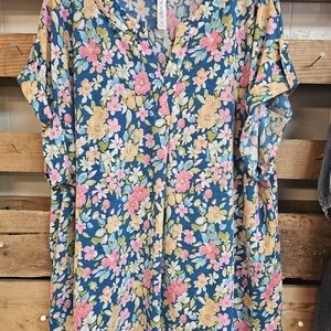 Floral V-Neck Blouse - Multicolor